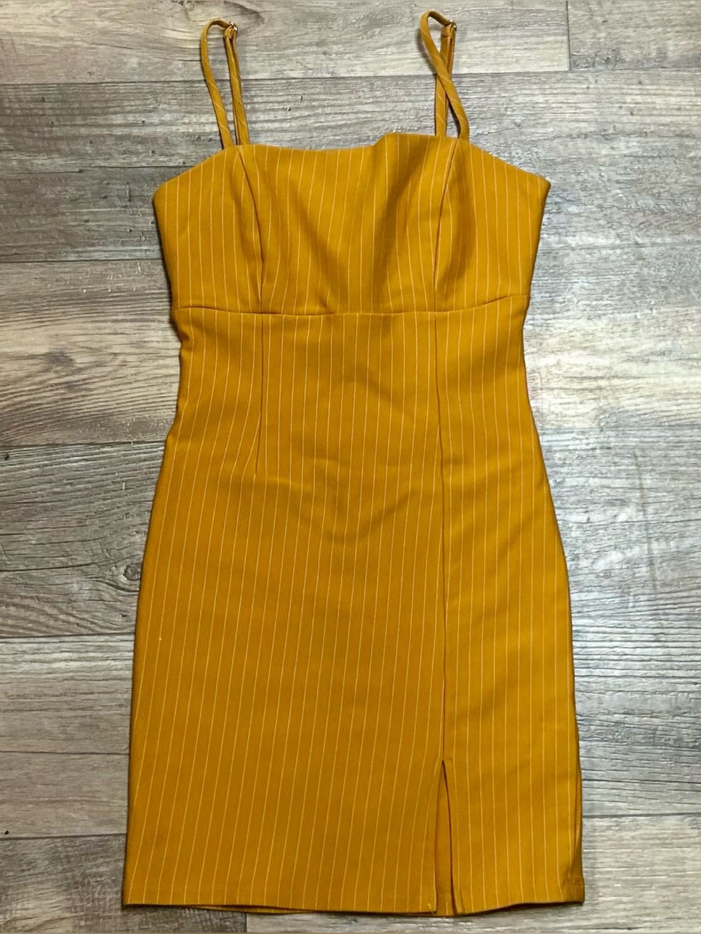 Forever 21 Mustard Yellow Pinstripe Spaghetti Strap Dress
